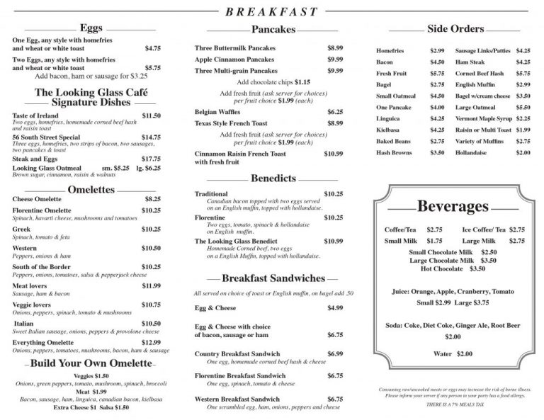 Our Menu – The Looking Glass Cafe